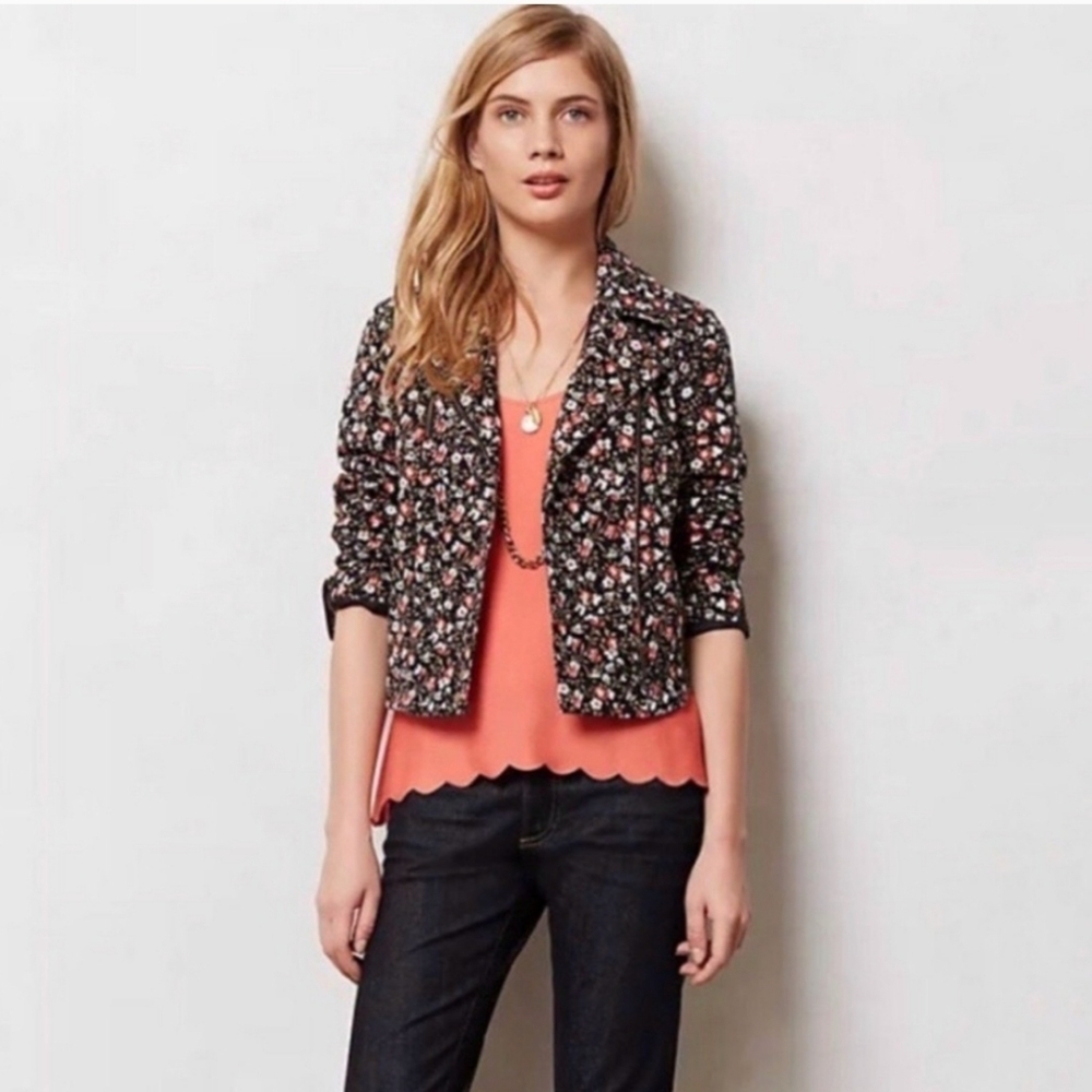 Anthropologie HEI HEI Floral Crop Moto Jacket 4